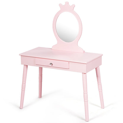 Whimsical Kids Vanity Set with Real Mirror - Pink Beauty and Imagination