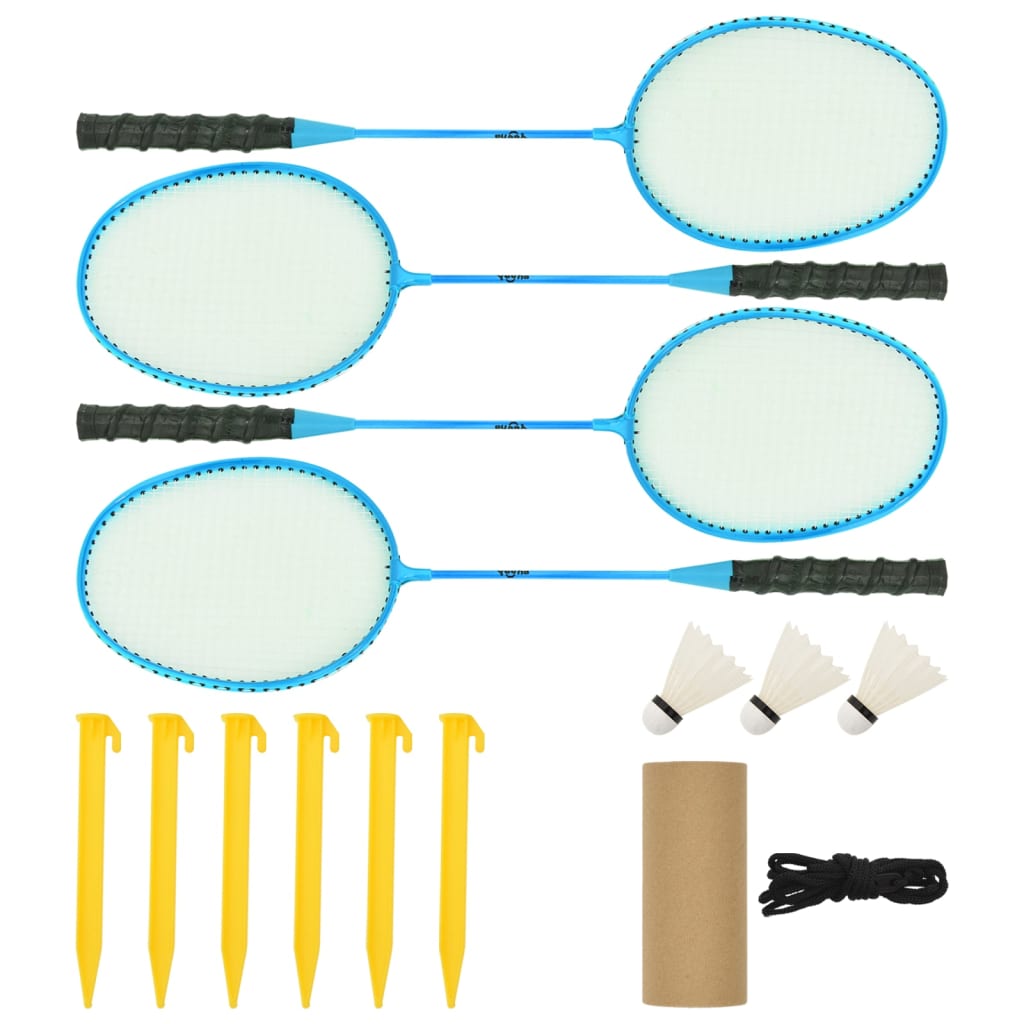 Portable kids badminton game set with net, rackets, shuttlecocks - perfect for backyard fun.