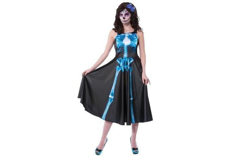 Kids glow-in-the-dark skeleton dress costume for spooky fun, perfect for Halloween dress-up.