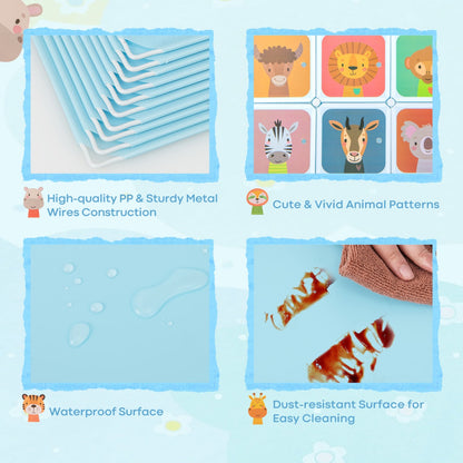 Blue kids 12 cube wardrobe with animal patterns, perfect for organizing childrens clothes.