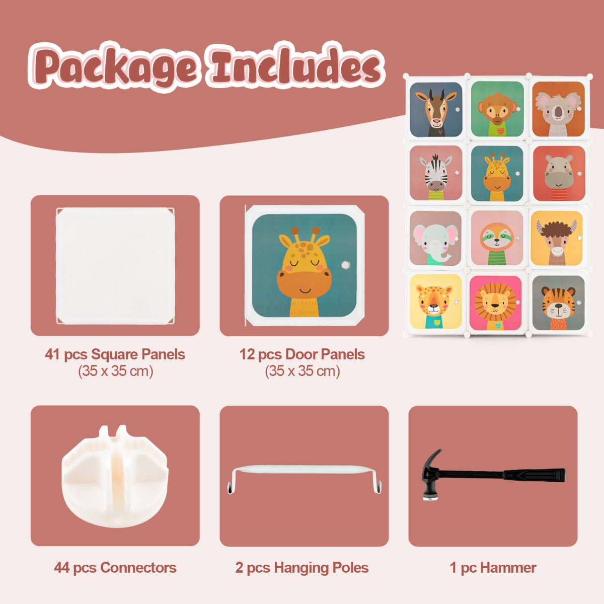 Colorful 12 cube Kids Wardrobe with Hanging Rods - Customizable storage solution for kids.