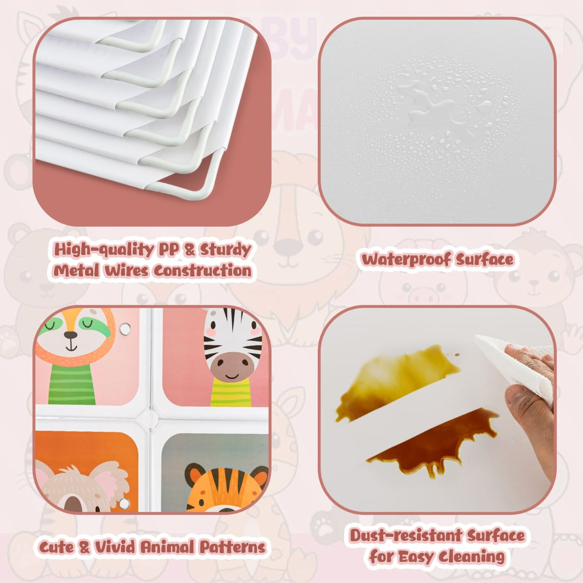 Colorful 12-cube wardrobe with hanging rods, customizable for kids bedroom organization.