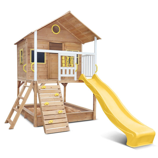 Kids outdoor playhouse with slide, sandpit - Warrigal Beach style cubby house for fun play.