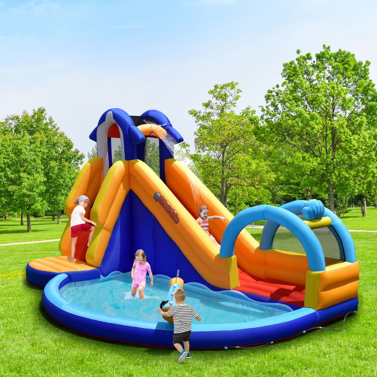 Children's Water Bounce House - Active Outdoor Play with Basketball Rim