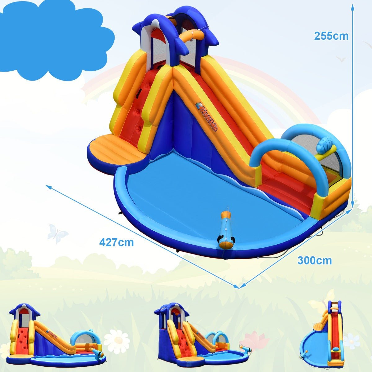 Kids 4-In-1 Water Bounce House - Basketball Action and Water Play