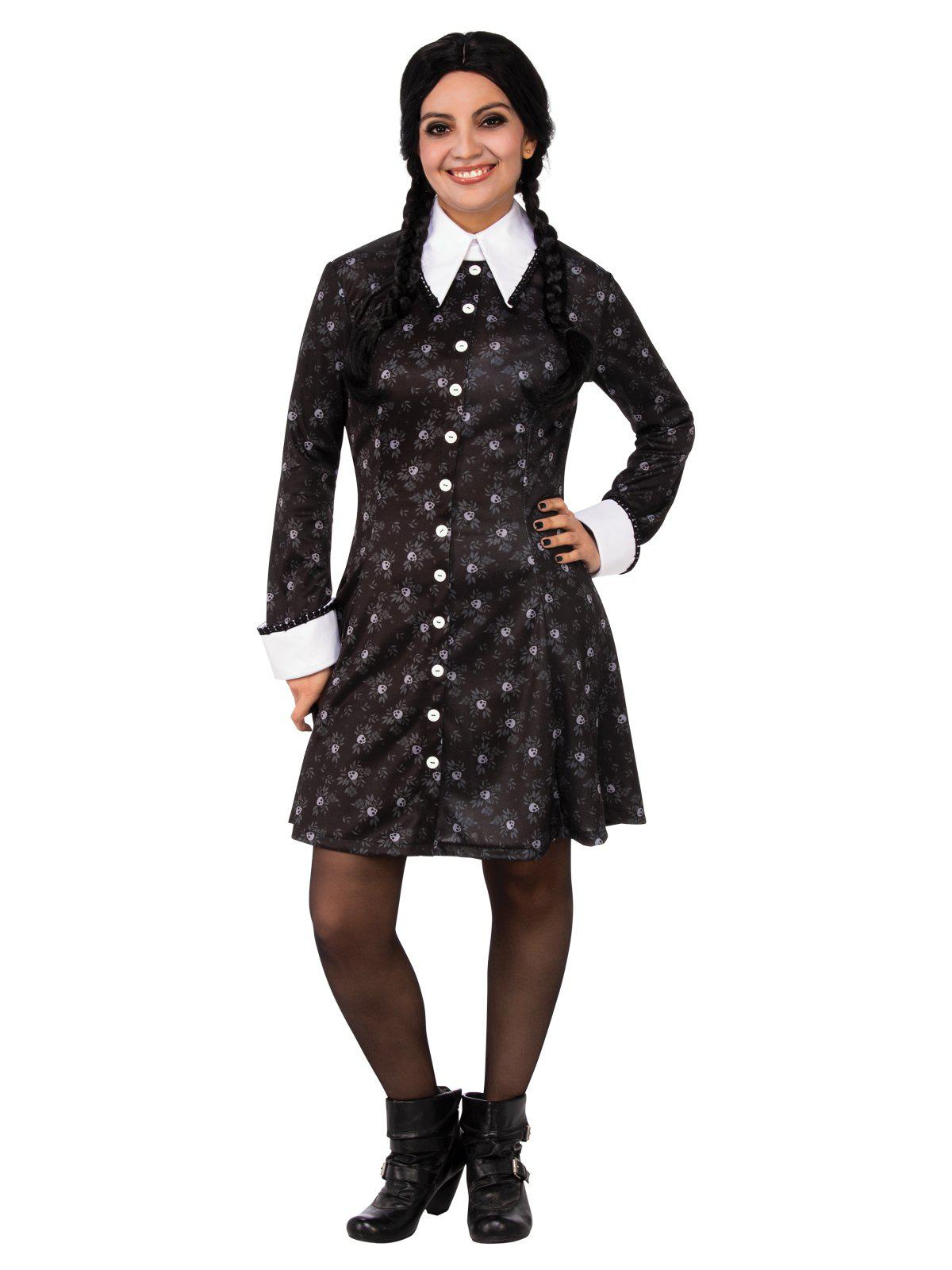 Wednesday Addams Official Adult Costume from The Addams Family, for spooky, playful dress-up fun.