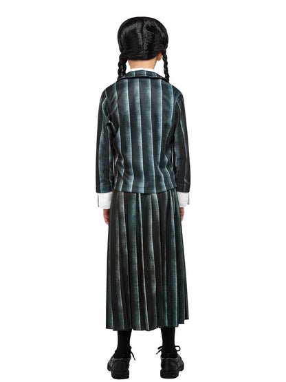 Wednesday Nevermore Academy kids costume for spooky playtime fun, Netflix official, perfect for Halloween.