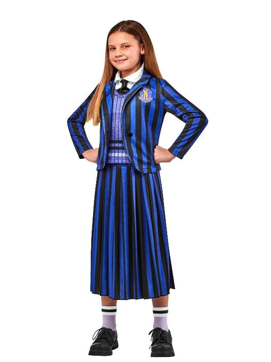 Wednesday Addams costume for kids inspired by Netflixs Wednesday, perfect for Halloween at home.