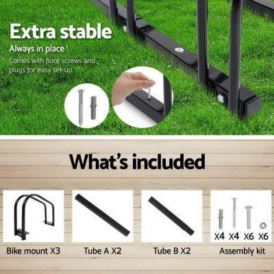 Outdoor Toys Bike storage 3 Parking Rack Bicycle Instant Storage Stand - Black