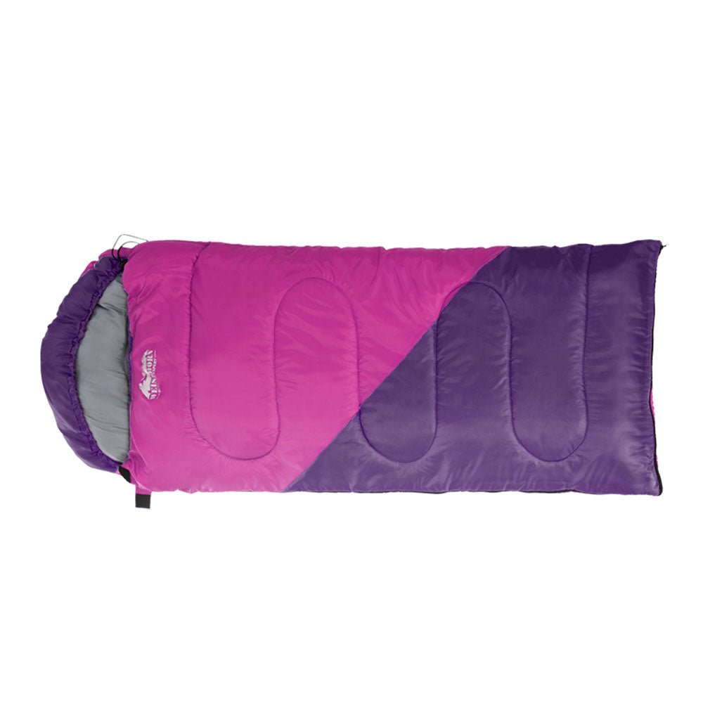 Pink kids 172cm sleeping bag for camping and hiking, designed with thermal insulation.