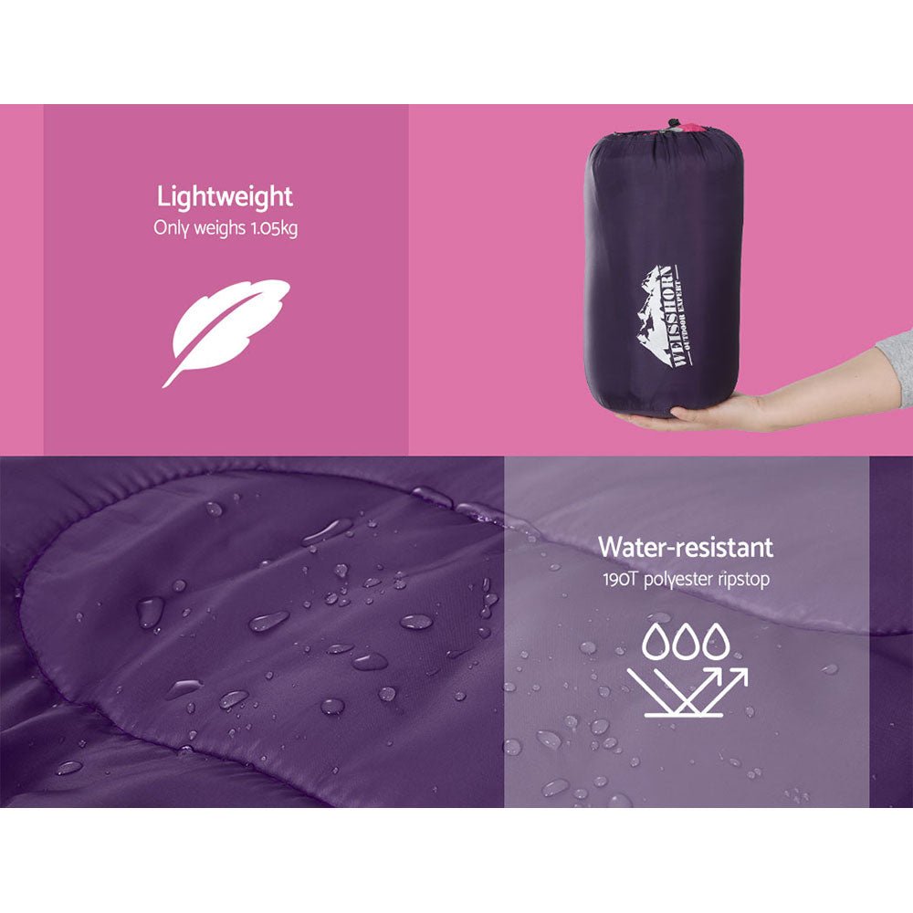 Pink Weisshorn kids sleeping bag (172cm) for camping and hiking with thermal insulation.