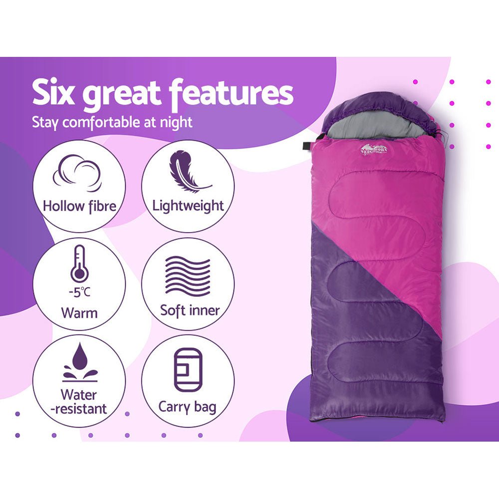 Pink Weisshorn Kids Sleeping Bag (172cm) for Camping and Hiking, Thermal insulation, Home-friendly.