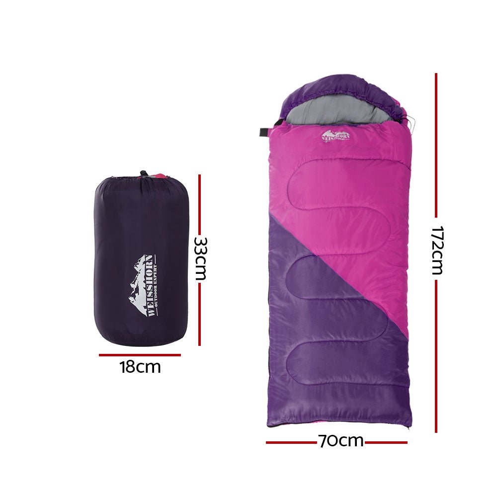 Pink Weisshorn kids sleeping bag, 172cm, thermal for camping, hiking, outdoor adventures.