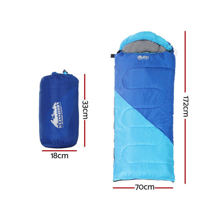 Weisshorn kids 172cm blue thermal sleeping bag for camping and hiking adventures.