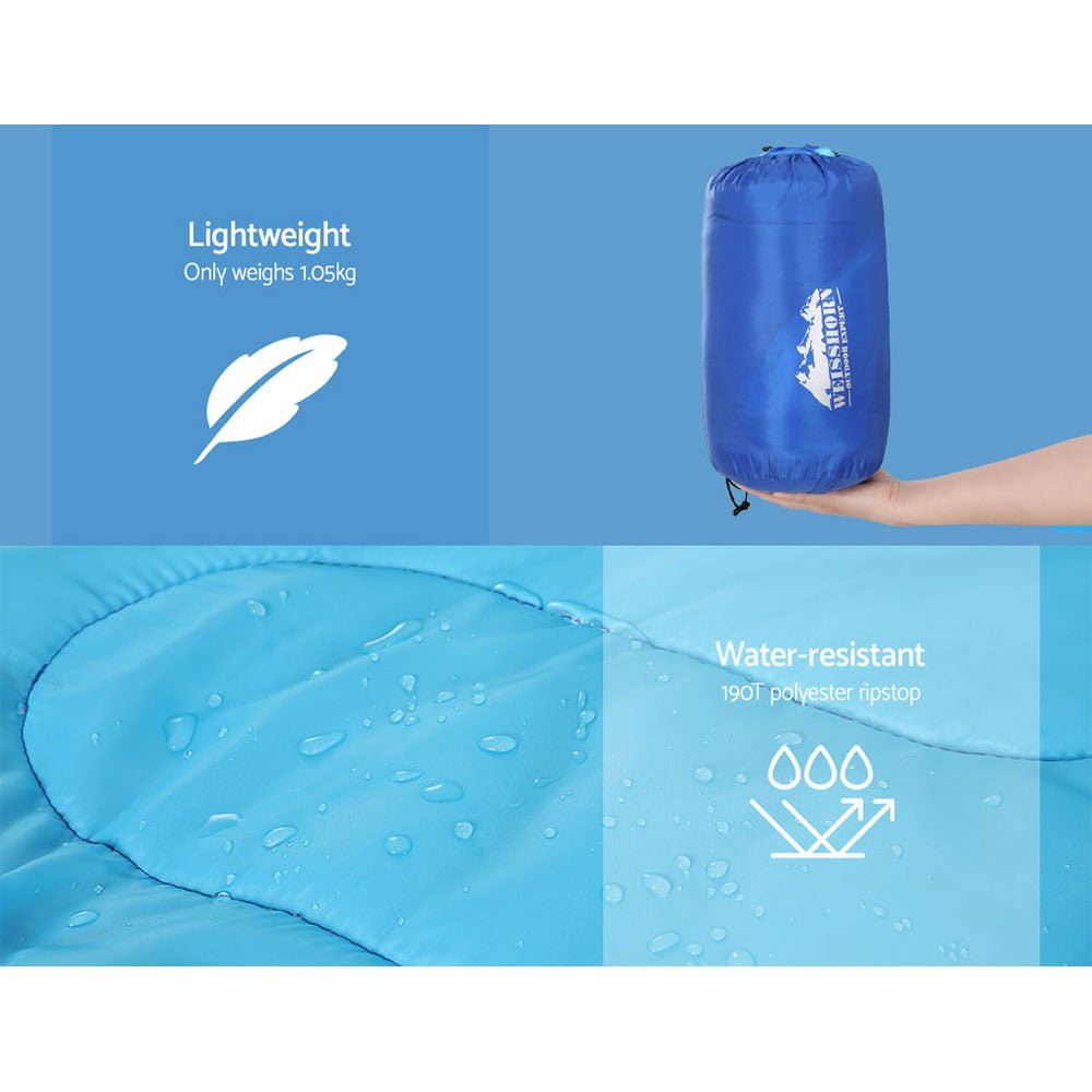 Weisshorn Kids Sleeping Bag, 172cm Blue, ideal for camping and hiking. Thermal design for warmth.