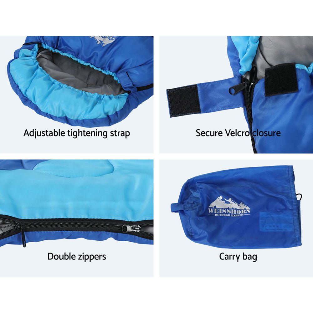 Weisshorn Kids Sleeping Bag, 172cm, Blue, Ideal for Camping and Hiking, Offers Thermal Protection.