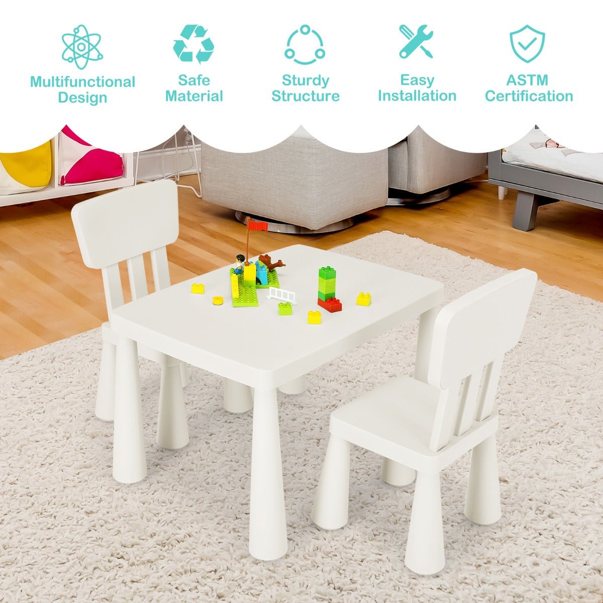 Kids Reading Nook Furniture - White Table Set with Comfy Chairs