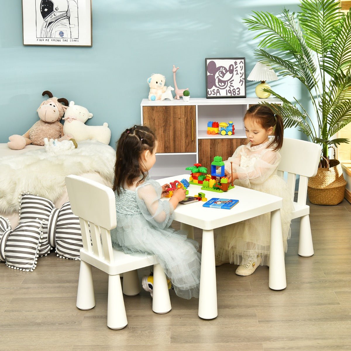 White Kids Table and Chairs Set - Explore Tales and Adventures