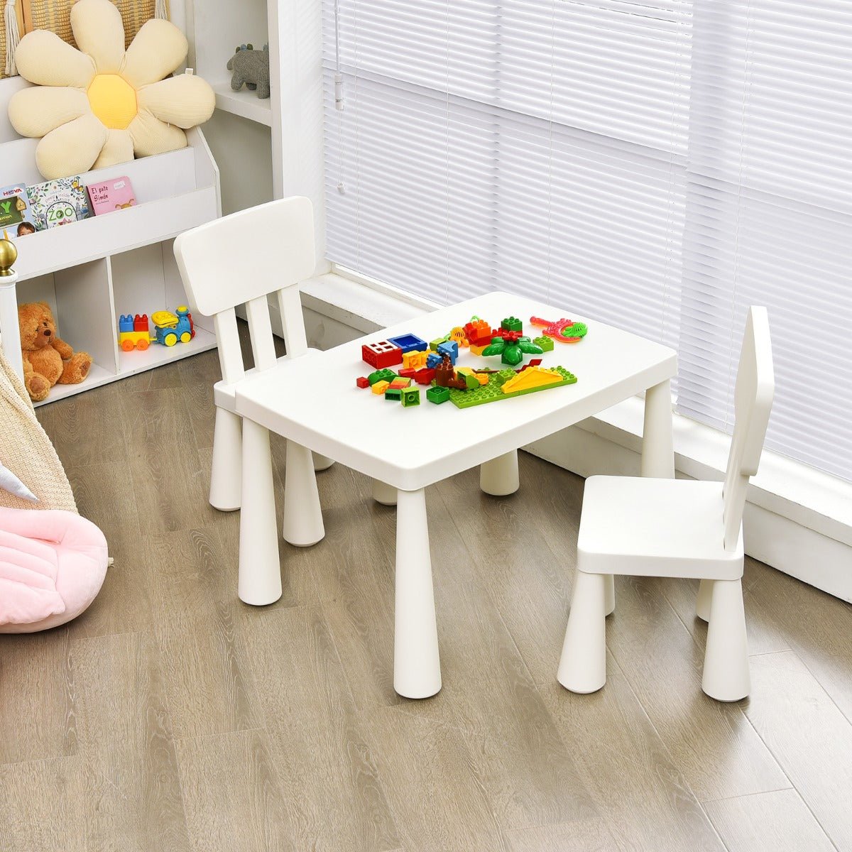 Children's Table Set with 2 Chairs - White Reading Retreat for Kids