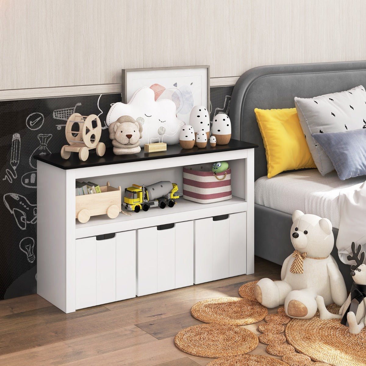 Multifunctional White Black Kids Bookshelf