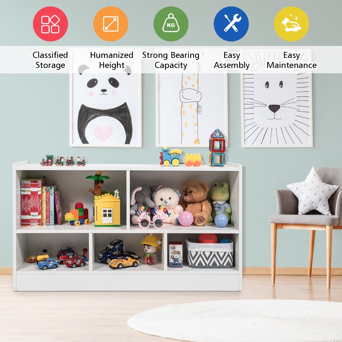 Versatile 5-Compartment Kids Storage Unit