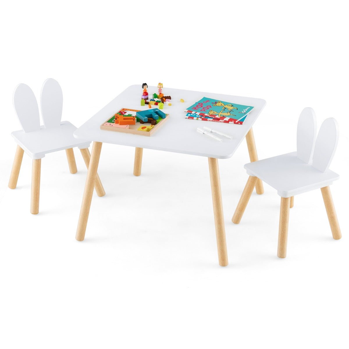 Kids Bunny Chair Table Set - Versatile for crafts and play, in charming gray and white.