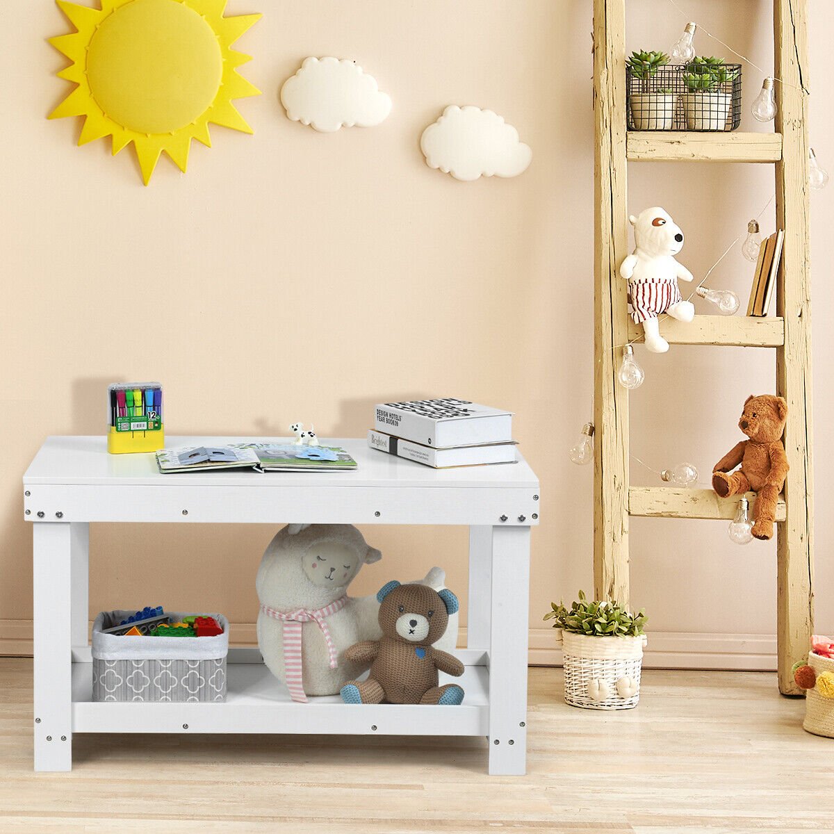 White Wooden Kids Activity Table: Where Playfulness Meets Neatness