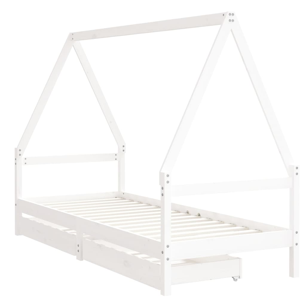 White Kids House Bed Frame with Convenient Storage Drawers - Kids Mega Mart