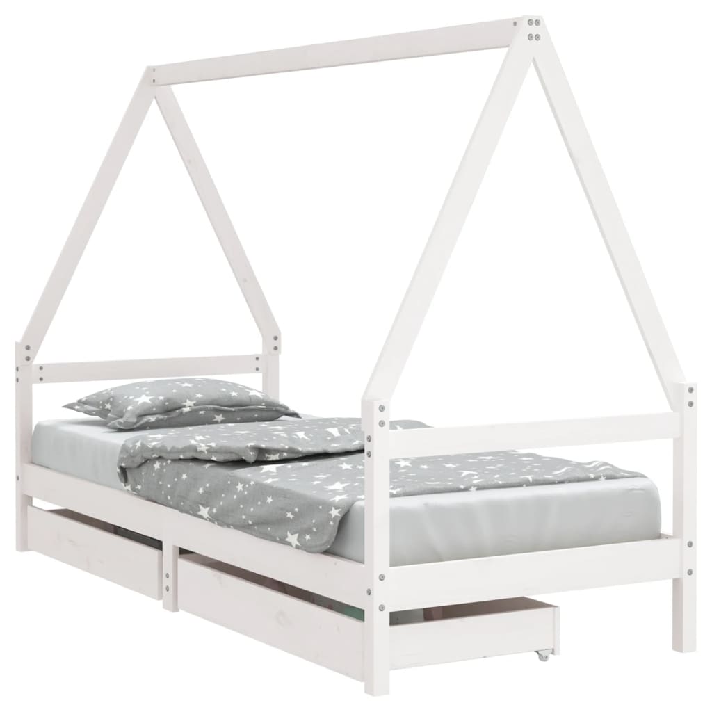 White Kids House Bed Frame with Convenient Storage Drawers - Kids Mega Mart
