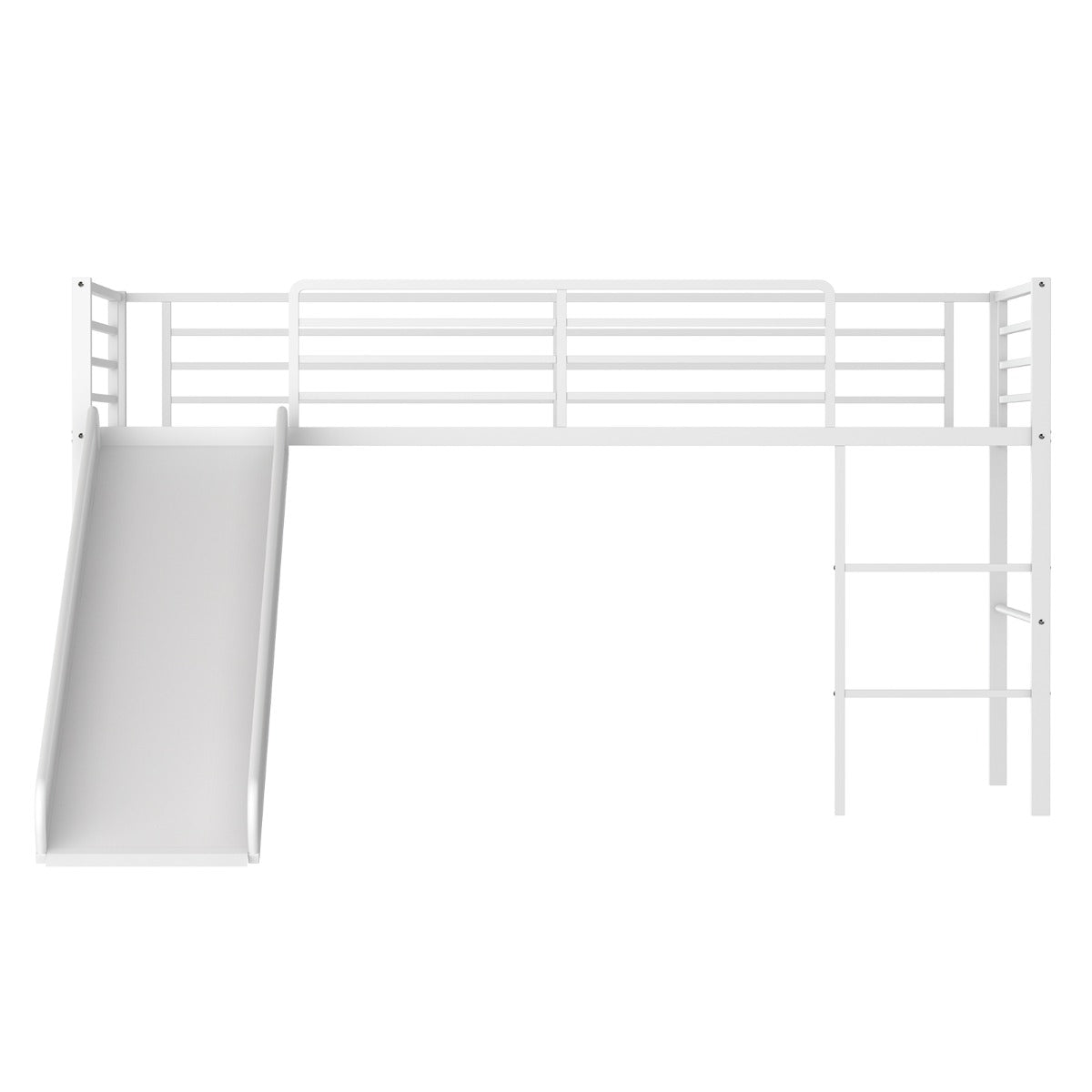 White Metal Loft Bed with Slide and Ladder for Kids