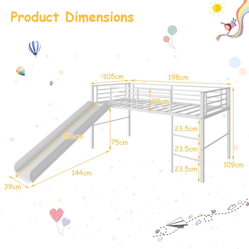 White Metal Loft Bed with Slide and Ladder Kids Mega Mart Kids Mega