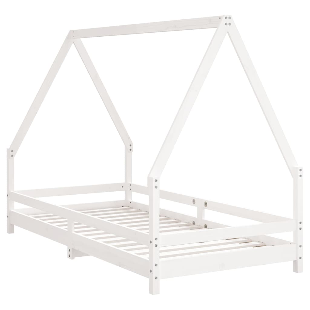 Kids white solid pine house bed frame, creating a cozy sleep haven for children.