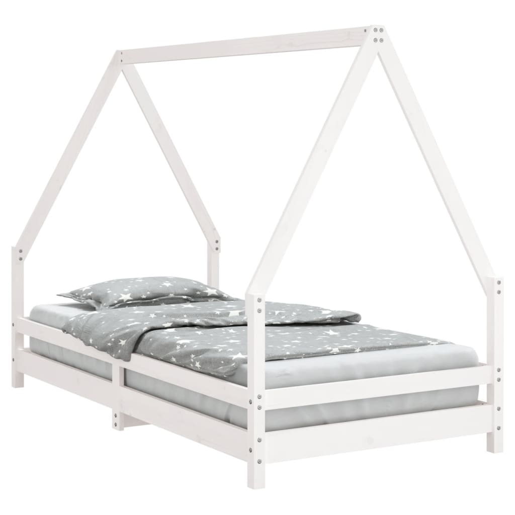 White solid pine kids house bed frame, creates a playful sleep haven for childrens bedrooms.