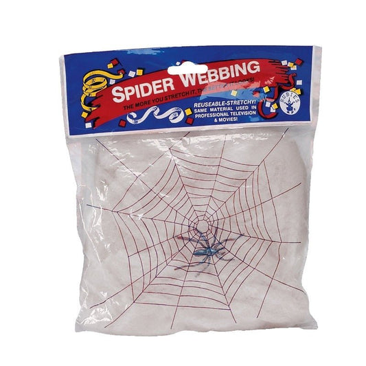 White Spider Web Halloween Decoration Kit with Plastic Spiders, perfect for spooky kids parties.