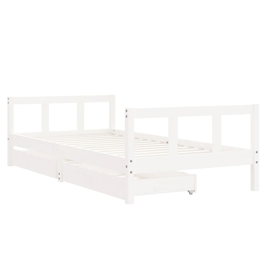 White Timber Bed with Storage for Kids - Single Size - Kids Mega Mart