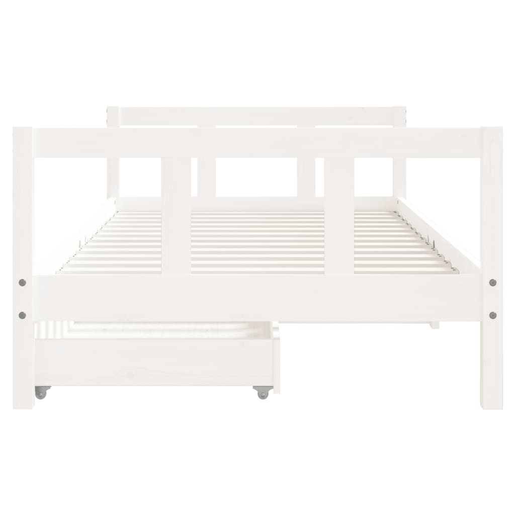 White Timber Bed with Storage for Kids - Single Size - Kids Mega Mart