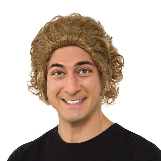 Adult curly brown Willy Wonka wig for playful, kids home dress-up fun, officially licensed.