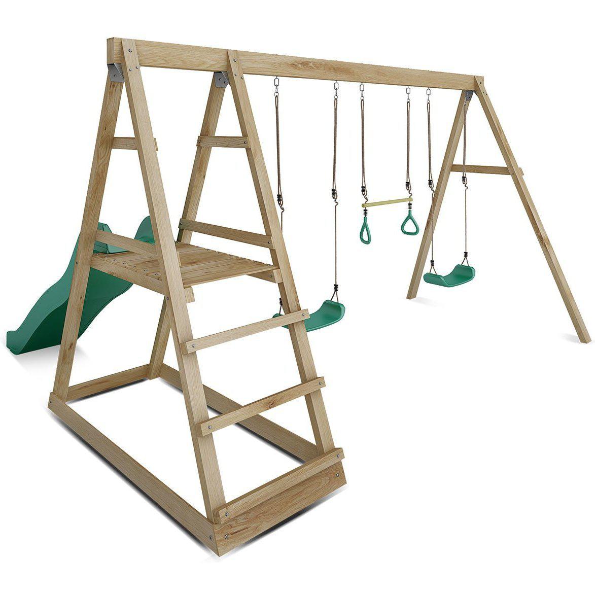 Afterpay Buy Now Pay Later Buy Winston 4 Station Timber Swing Set with Slide Australia 