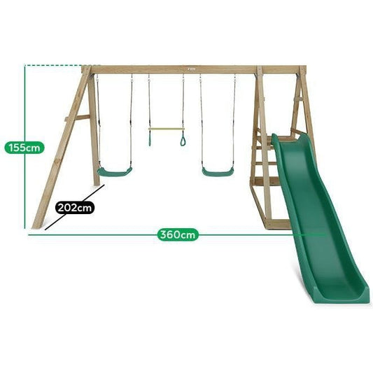 Wooden swing set with slide for backyard fun, Winston 4 Station, perfect for kids.