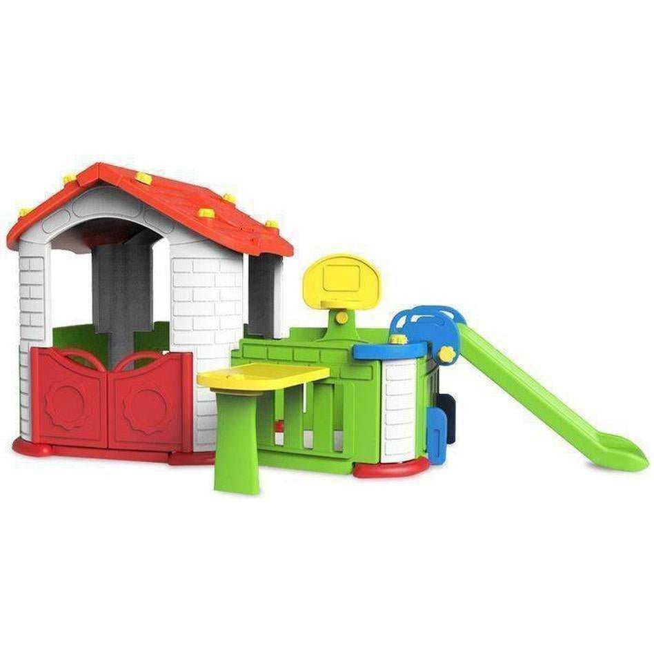 Wombat Plus Playhouse Cubby with Slide and Basketball Hoop | Fun, interactive playset for toddlers.