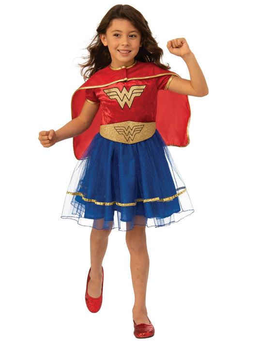 Girls Wonder Woman costume tutu, ideal for kids dress-up, featuring official DC Comics design.