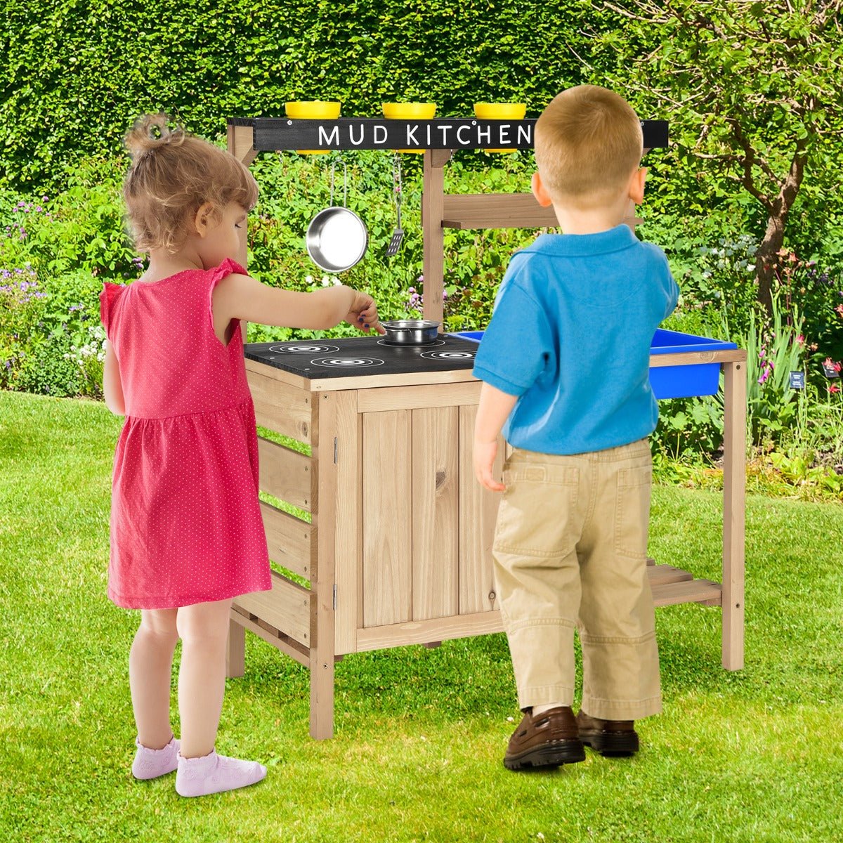 Imaginative Wood Outdoor Kids Play Kitchen with Accessory Set