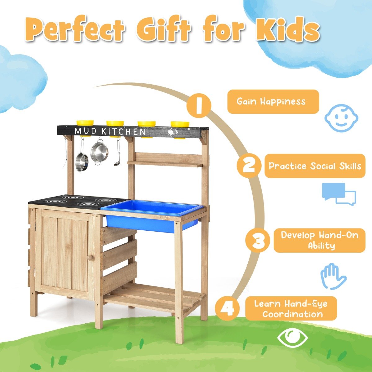 Backyard Adventure: Wood Outdoor Kids Play Kitchen with Accessories