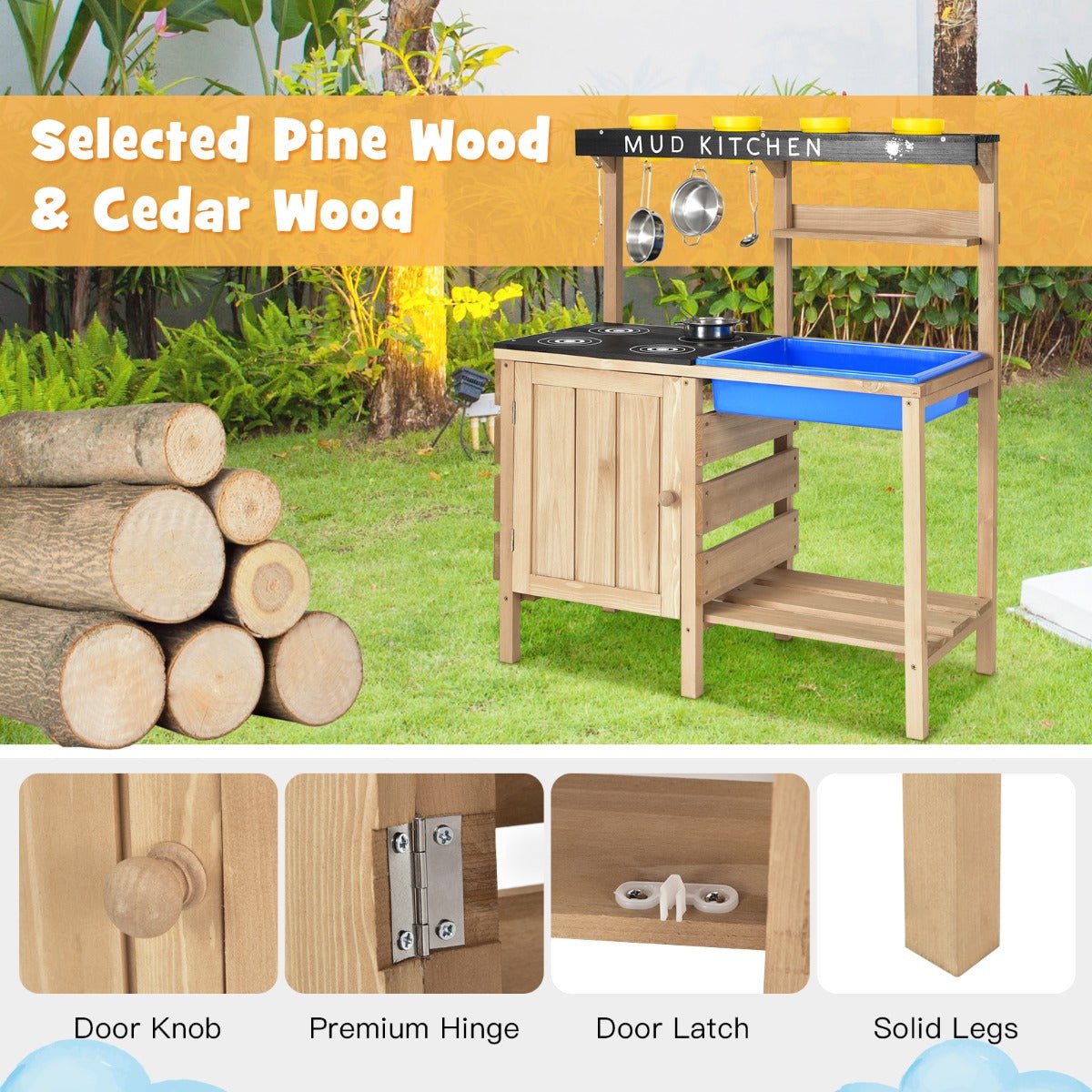 Nature-Inspired Playtime: Wood Outdoor Kids Kitchen with Accessory Set