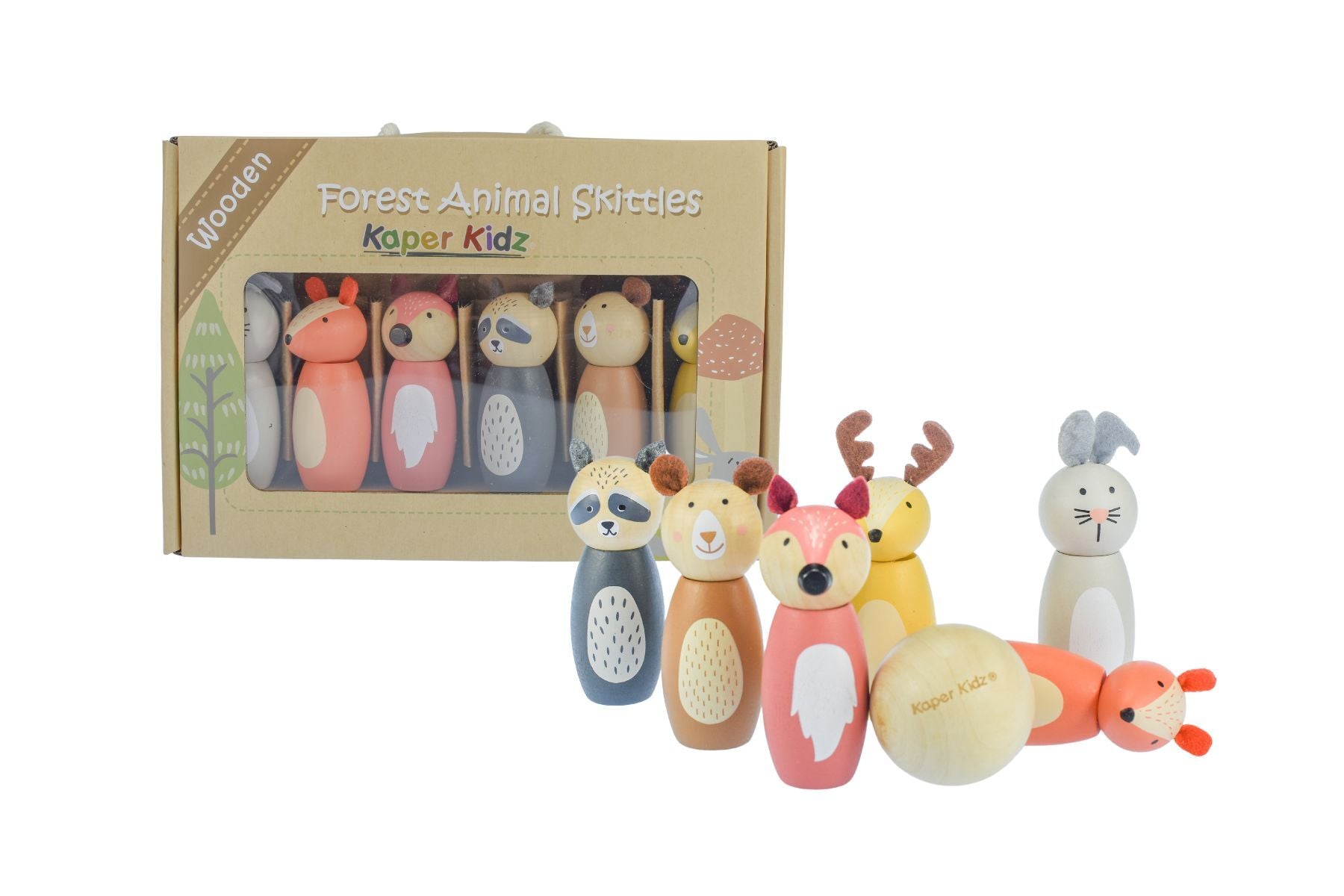 Colorful Wooden Animal Bowling Set Skittles for interactive and fun childrens play at home.