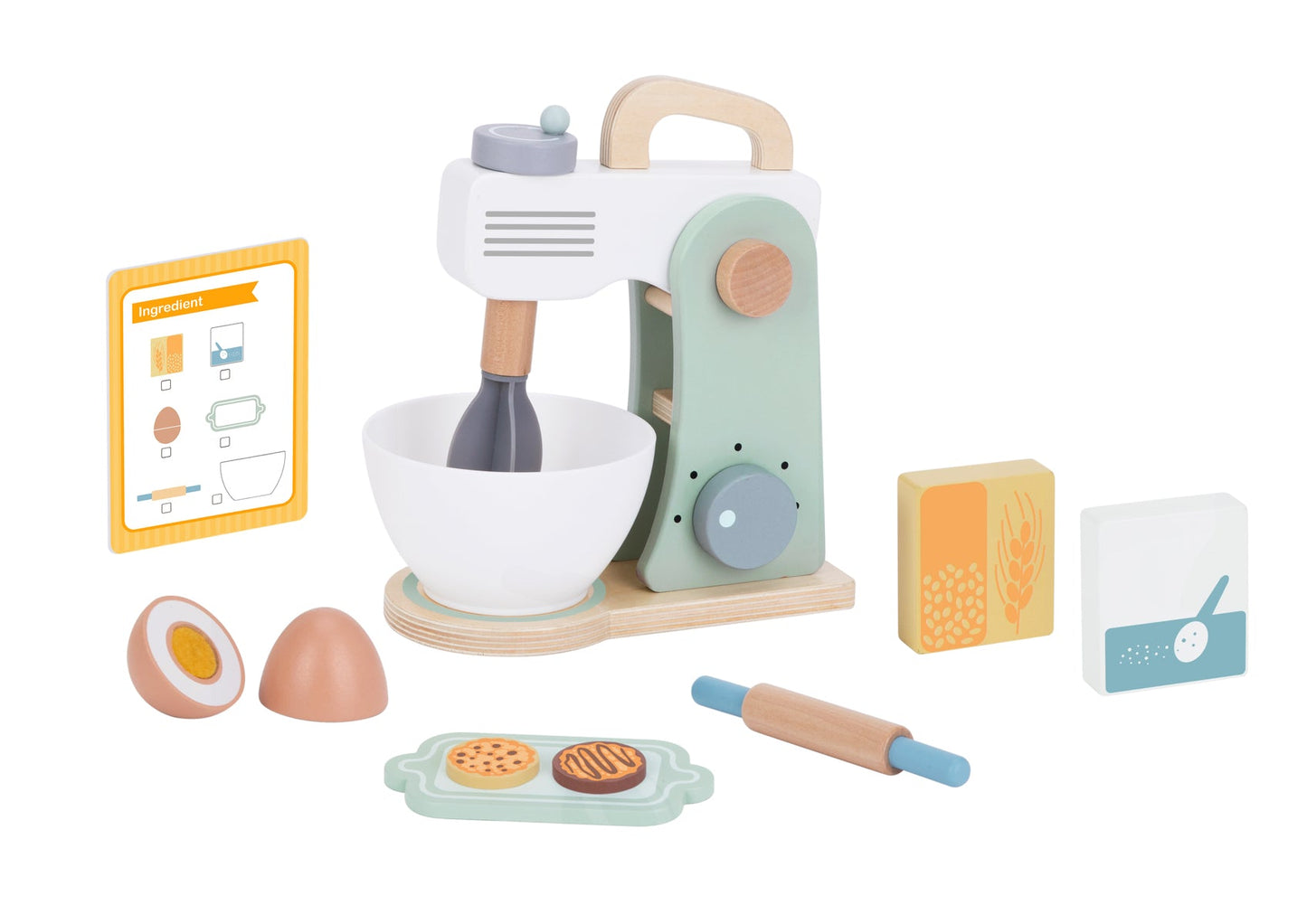 Wooden Baking Mixer Set for kids, encourages creativity and learning in the kitchen.