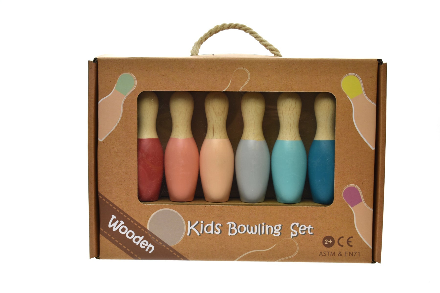 Wooden Bowling Set Bottom Coloured - Kids Mega Mart