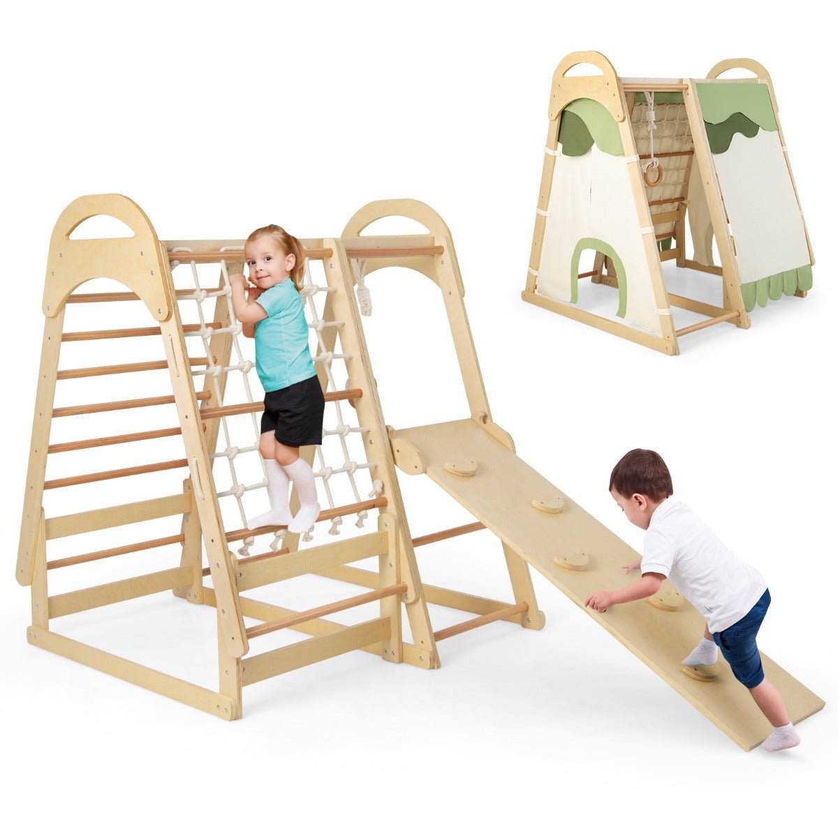 Wooden Climbing Toys with Gymnastics Rings: Active Play for Little Ones