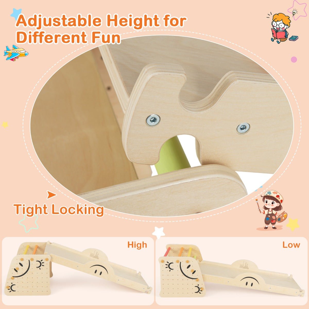 Wooden Climbing Toy Triangle Climber Set with Seesaw Multi colour - Kids Mega Mart