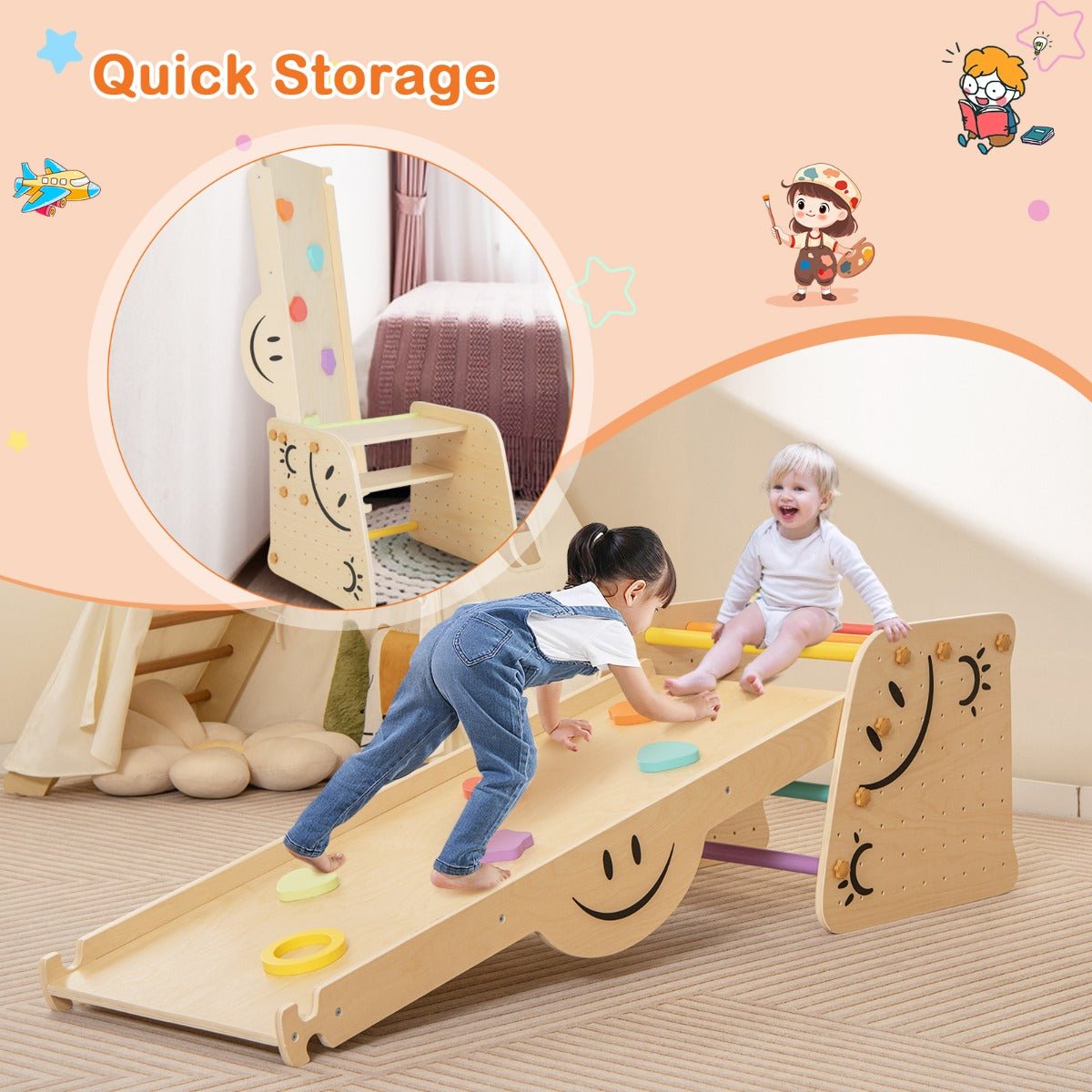 Montessori Wooden Triangle Climber Set | Interactive ramp for active indoor play and learning.